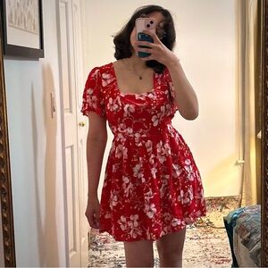 Band of Gypsies Babydoll Flowy Mini Dress Women M Red Floral Cottagecore Summer